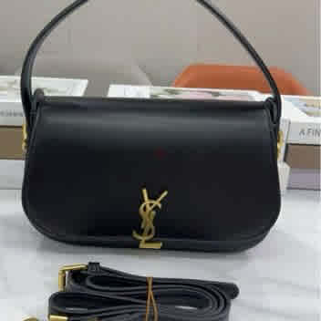 Black YSL Saint Laurent Voltaire Leather White Shoulder Bag