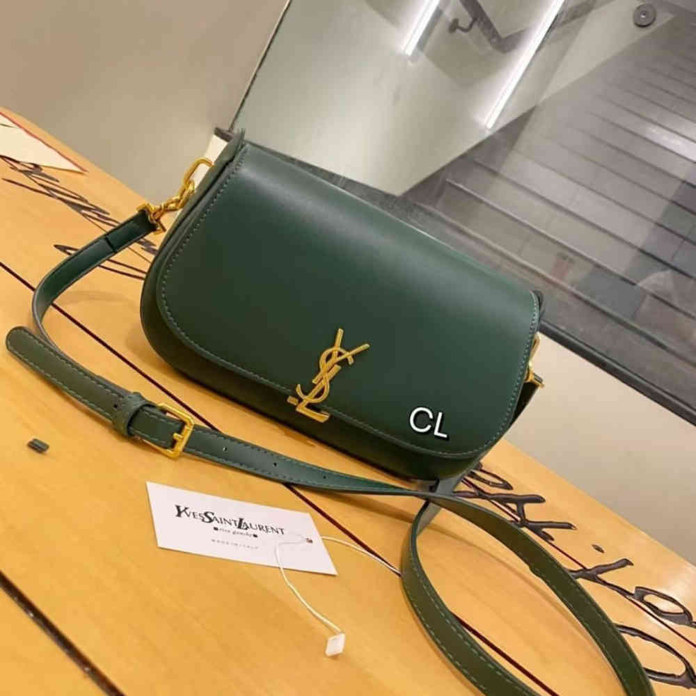 Green YSL Saint Laurent Voltaire Leather White Shoulder Bag