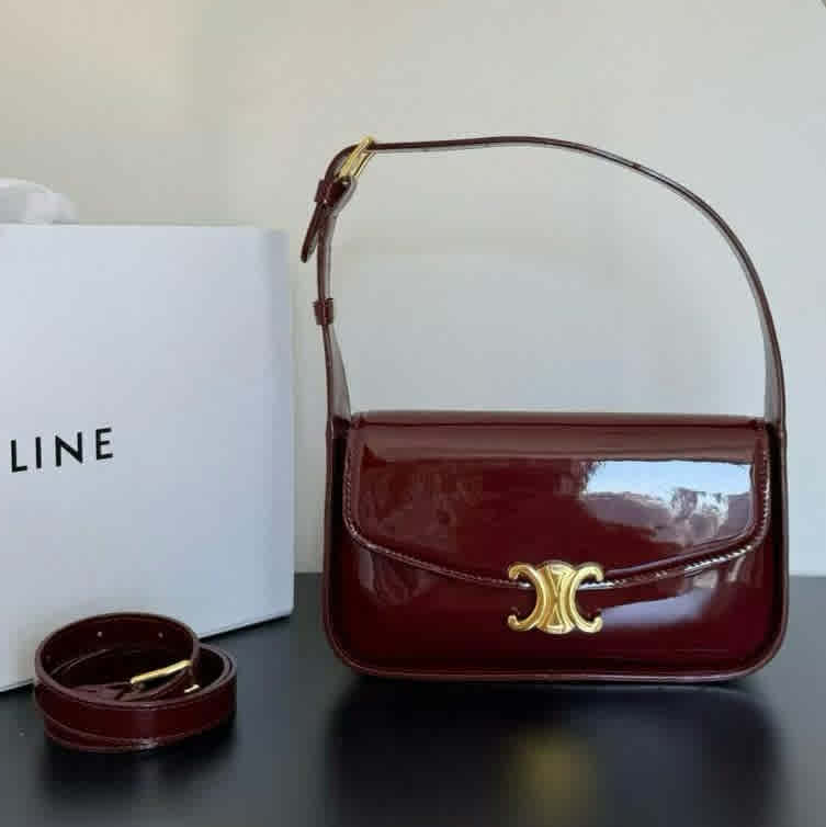Wine Celine Designer Triangle Black Handbag