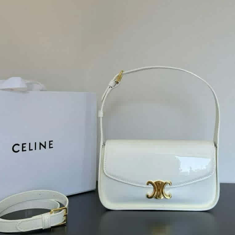 White Celine Designer Triangle Black Handbag