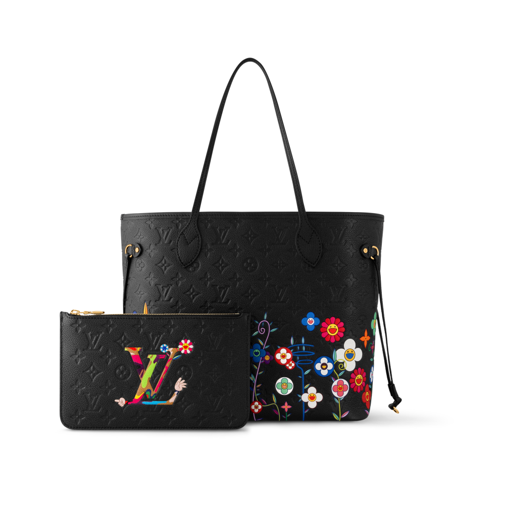 Black LV x TM Neverfull MM Brown Tote Bag