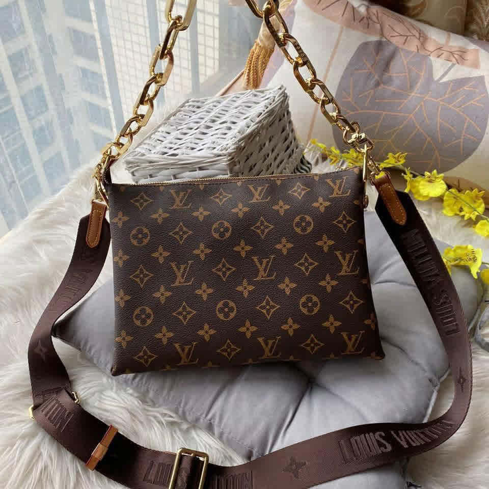 Brown Louis Vuitton Virgil Abloh Coussin PM White Sling Bag