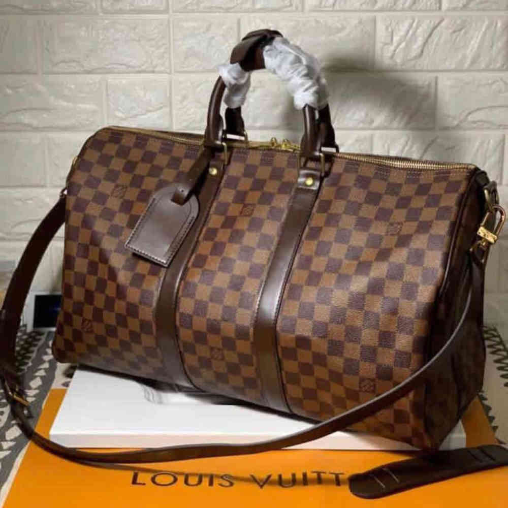 Brown Louis Vuitton Keepall Bandouliére 50 Monogram Canvas Black Duffle Bag
