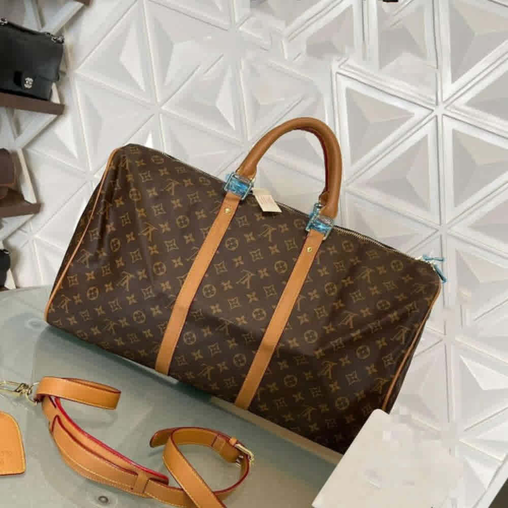 Brown Louis Vuitton Keepall Bandouliére 50 Monogram Canvas Black Duffle Bag