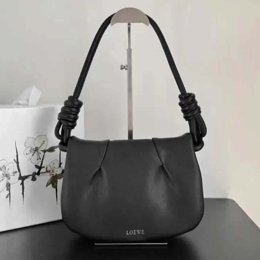 Black Loewe Olive Leather Satchel Bag