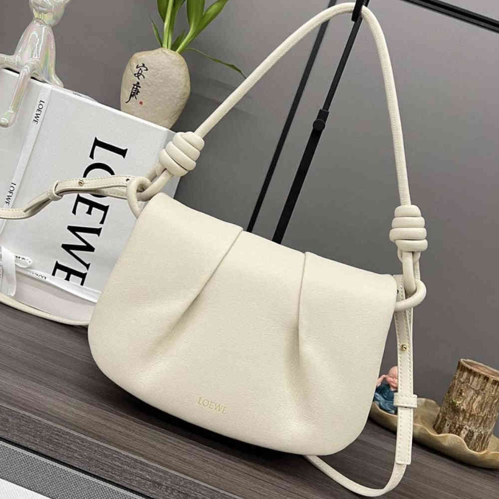 White Loewe Olive Leather Satchel Bag