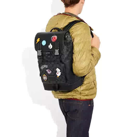 Disney X Coach Track Backpack In Signature Canvas With Patches-4