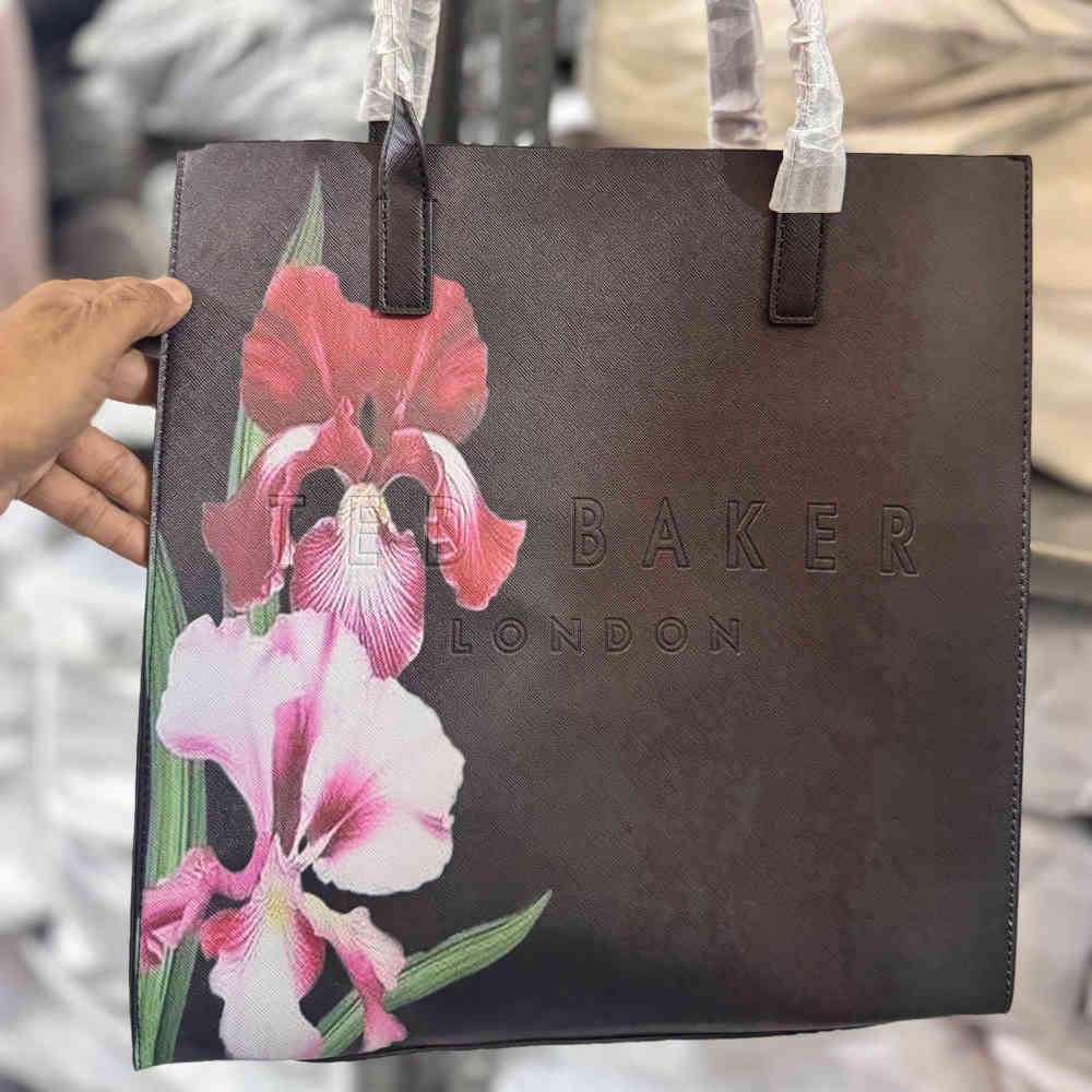Brown Ted Baker Printed Leather Oversized Shopper Tote Bag with Applique