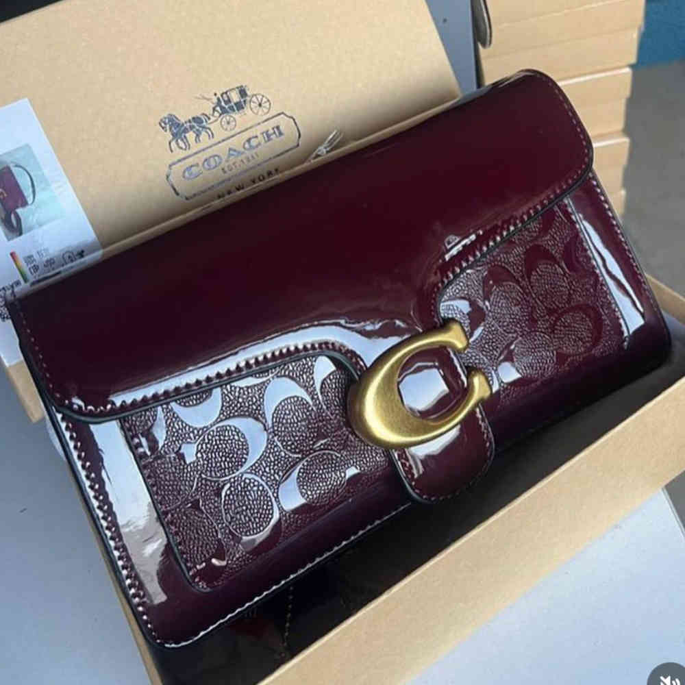 Wine Coach Signature Beige Shoulder Bag