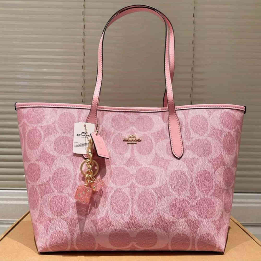 Pink Coach Yellow Caryyall City Tote Bag