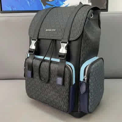 Michael Kors Black & Blue Backpack In Signature Canvas-thumb-2