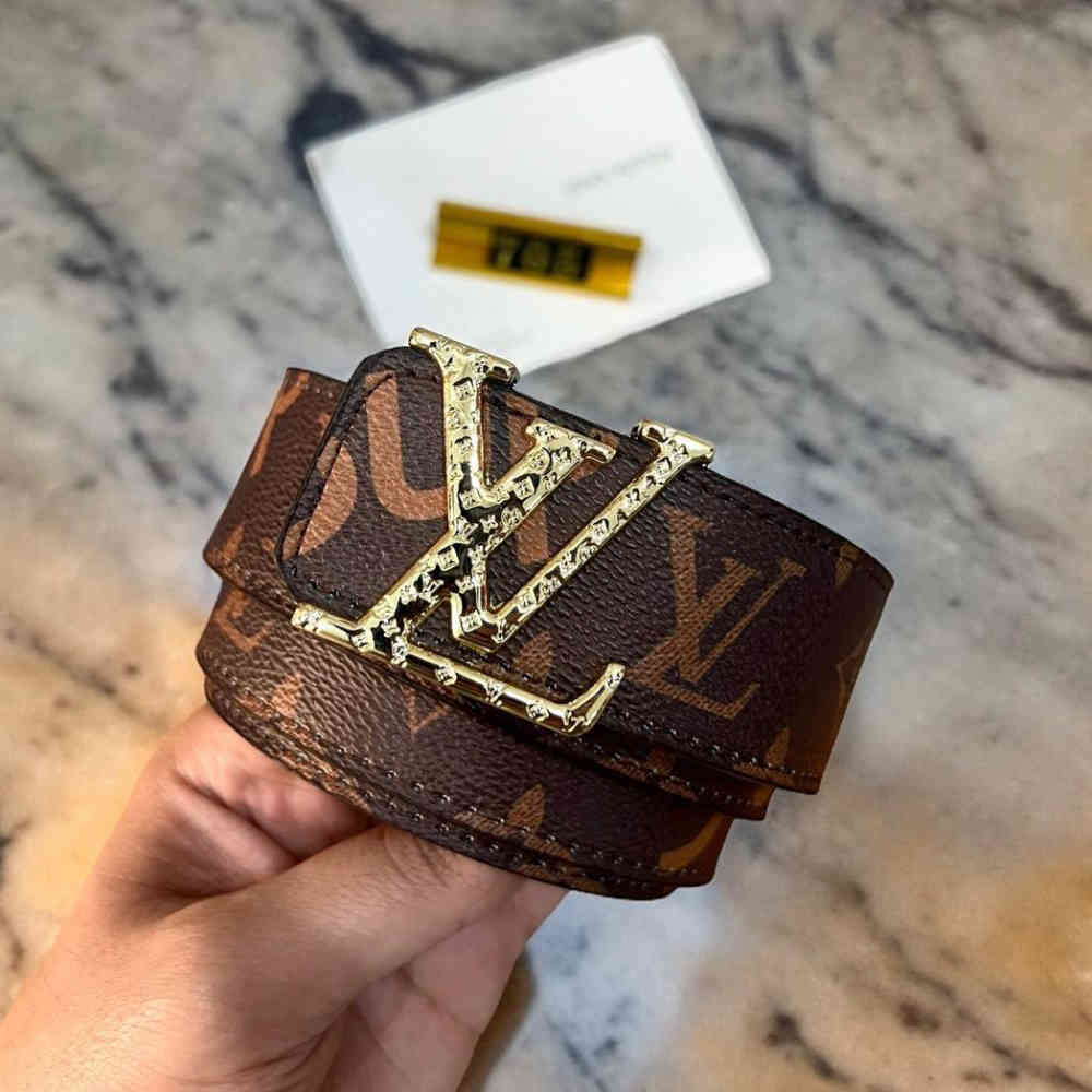Louis Vuitton Brown & Golden Premium Quality Belt-thumb-0