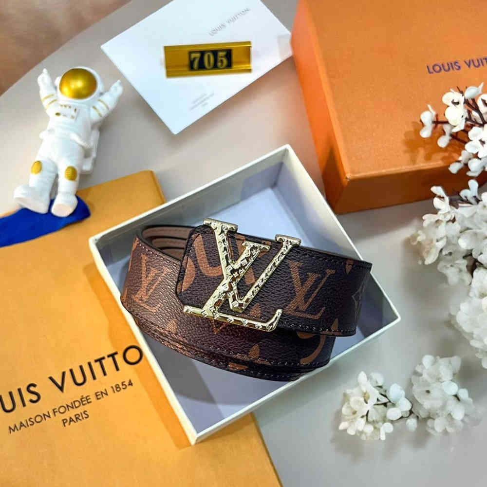 Louis Vuitton Brown & Golden Premium Quality Belt-thumb-2