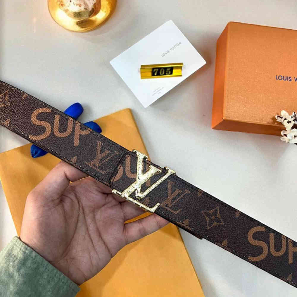 Louis Vuitton Brown & Golden Premium Quality Belt-thumb-3
