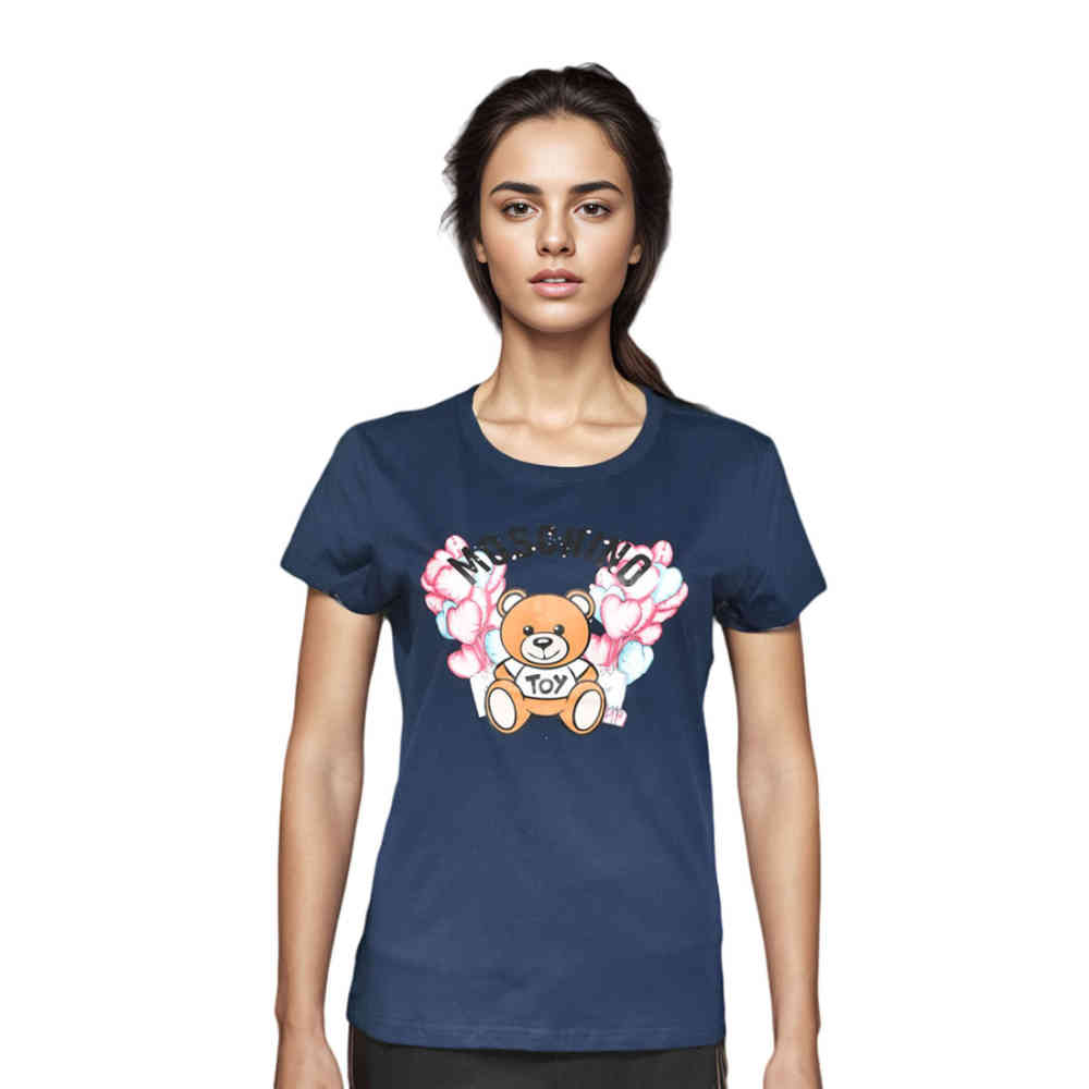 Blue Moschino Cream Premium Quality Women T-shirt
