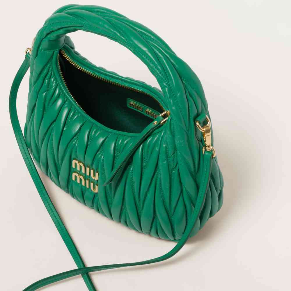 Miu Miu Wander Matlasse Nappa Leather Green Handbag-3