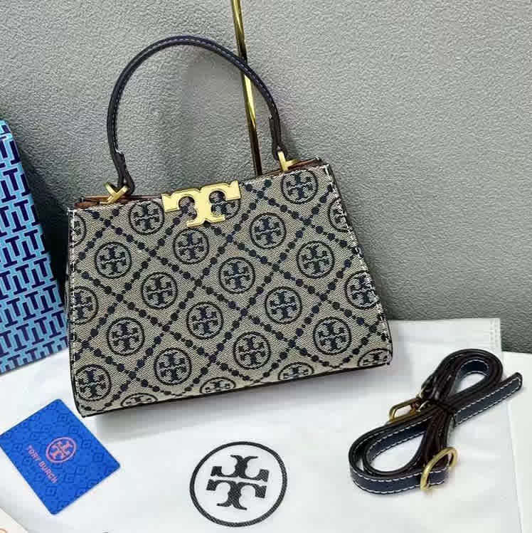 Black Tory Burch Small Eleanor Brown Canvas Bag