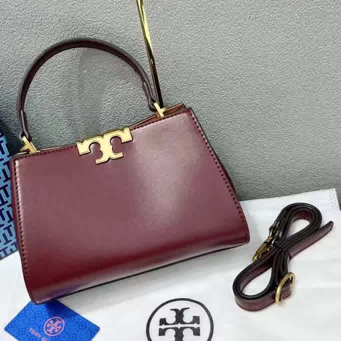 Wine Tory Burch Small Eleanor Brown Canvas Bag