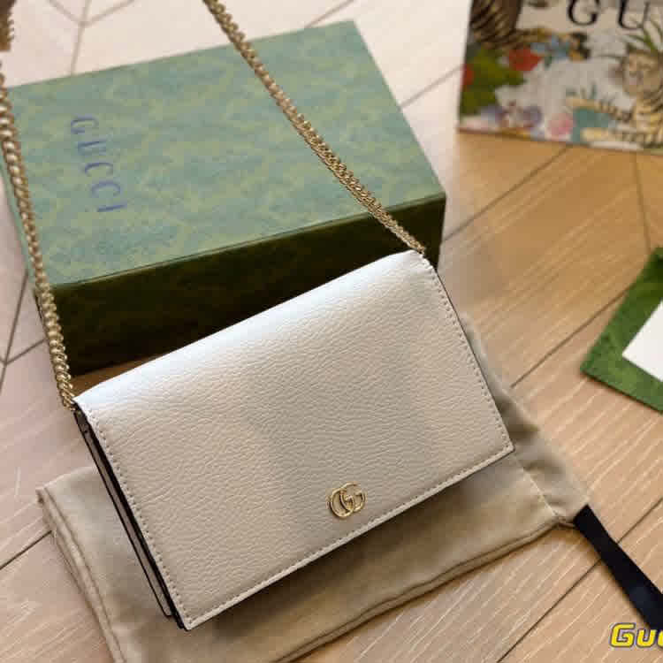 Gucci Marmont Chain White Leather Sling Bag-thumb-0