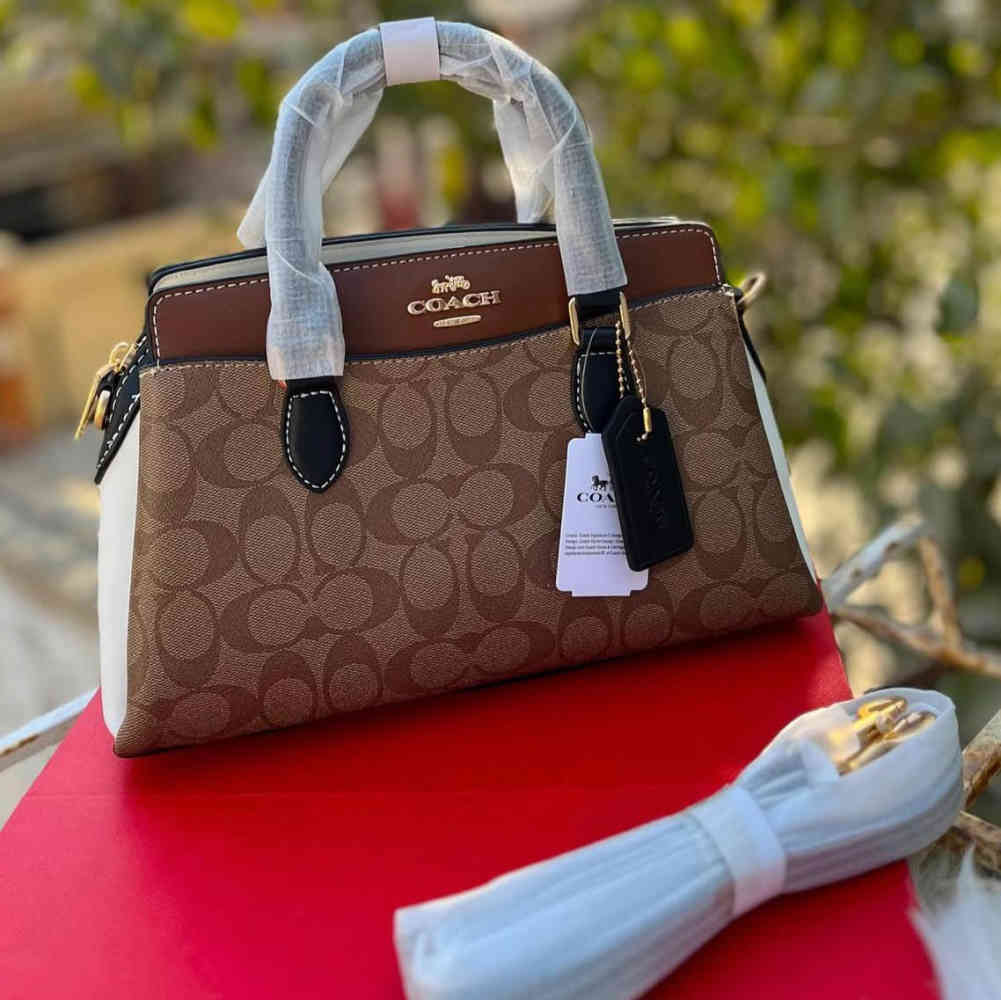 Beige Coach Darcie Carryall Medium Brown Handbag