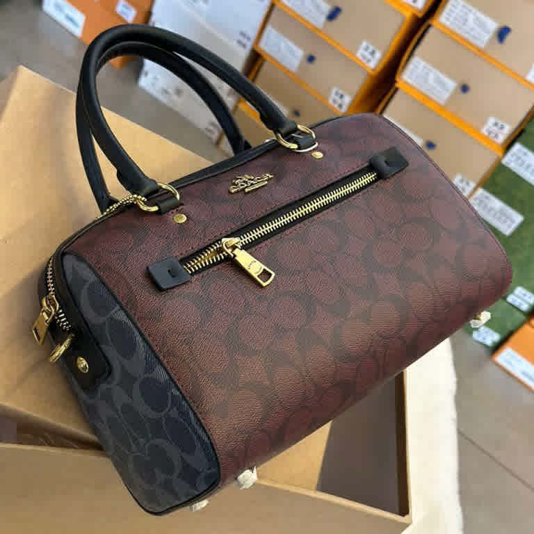 Wine Coach Rowan Speedy Black Handbag