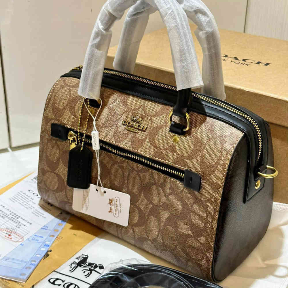 Beige & Brown Coach Rowan Speedy Black Handbag