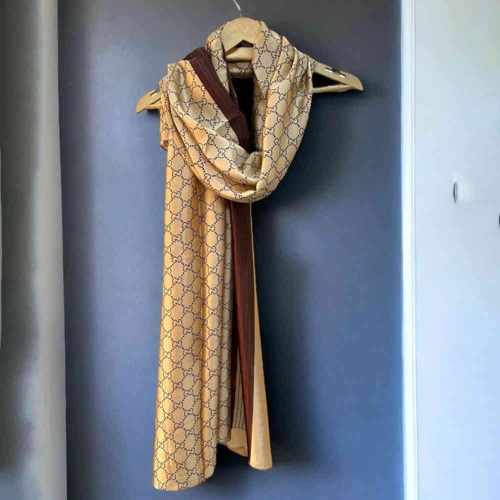 Gucci Designer Beige & Wine Silk Stole-thumb-3