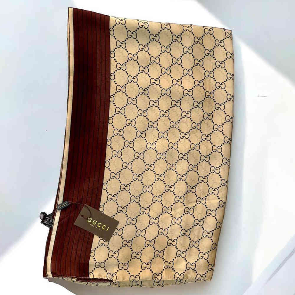 Gucci Designer Beige & Wine Silk Stole-thumb-1