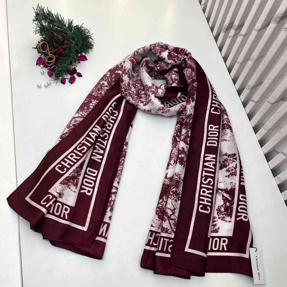 Wine & White Dior Premium Quality Black & White Silk Stole