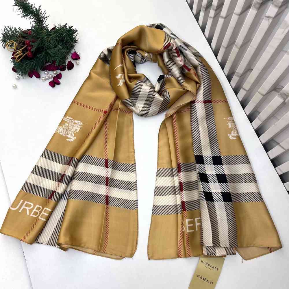 Brown Burberry Designer Black Silk Stole