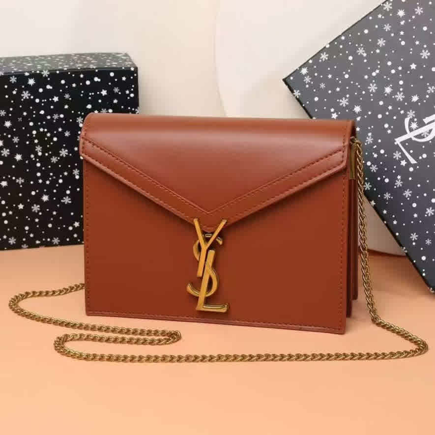 Brown Saint Laurent Solferino Beige Leather Bag