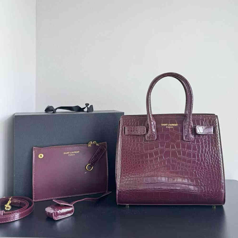 Wine Saint Laurent Sac De Jour Black Hand Bag