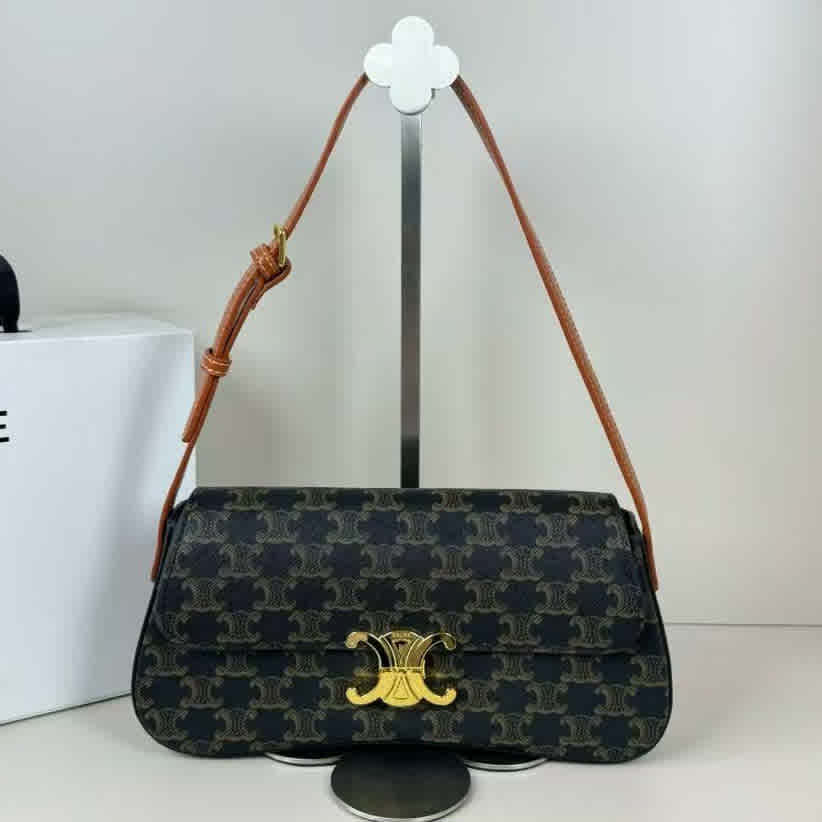 Black Celine Lola Triomphe v Shoulder Bag