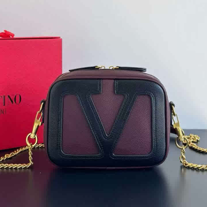 Wine Valentino Viva Superstar V Logo White Sling Bag