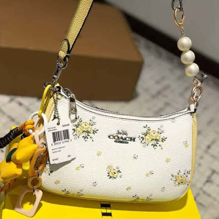 Yellow Coach Teri Floral Contrast Shades Purple Sling Bag