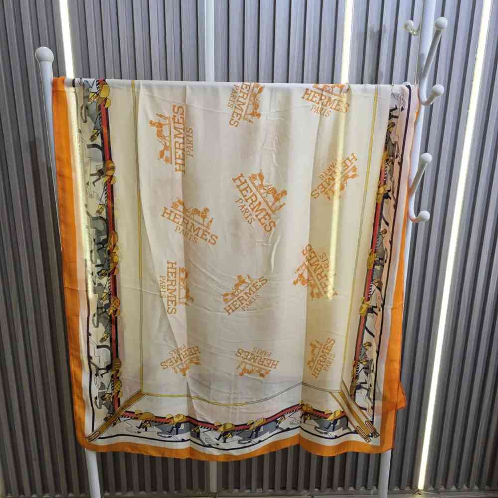 Hermes Premium Quality Cream Silk Stole-1