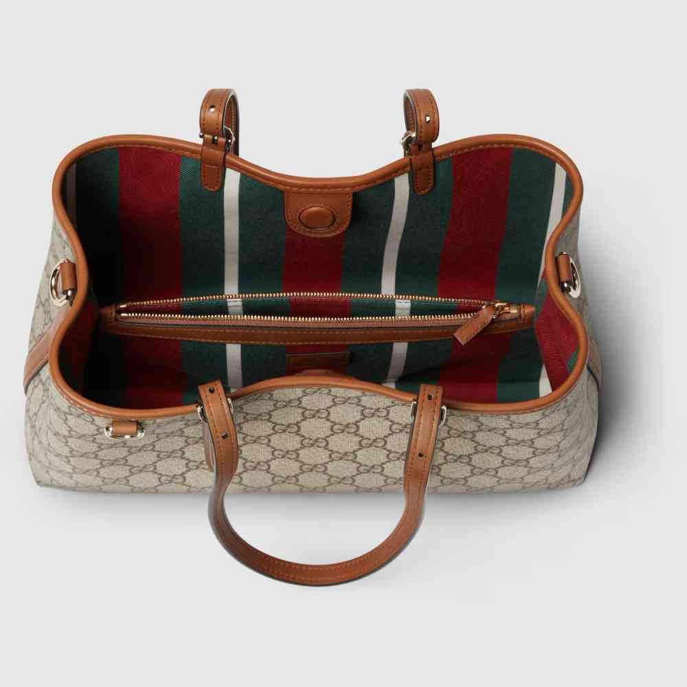 Gucci Emblem Beige Tote Bag With Charm-thumb-1
