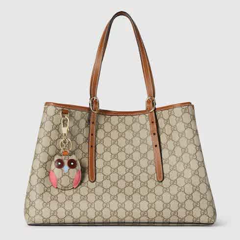 Gucci Emblem Beige Tote Bag With Charm-thumb-0