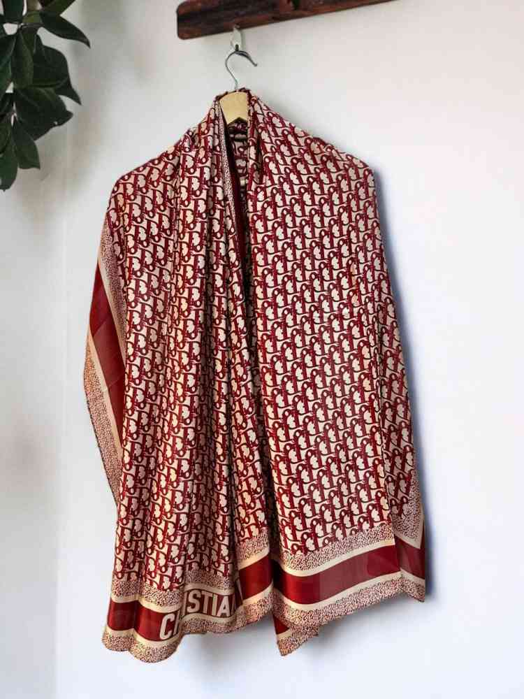 Dior Premium Quality Wine Silk Stole-thumb-1