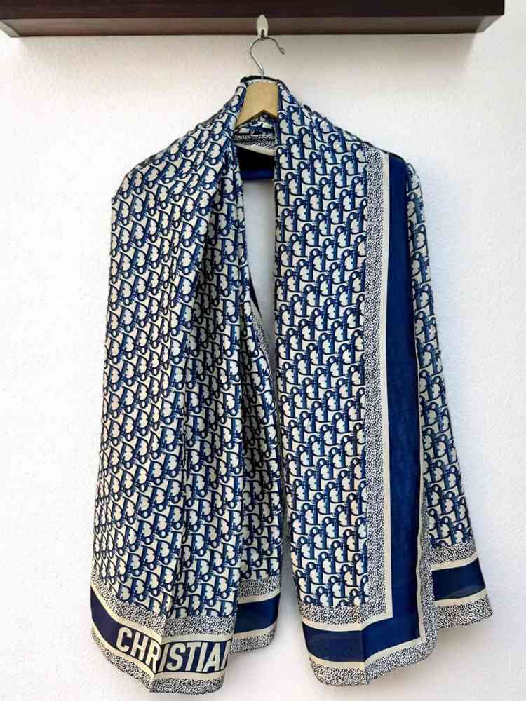 Dior Premium Quality Blue Silk Stole-thumb-1