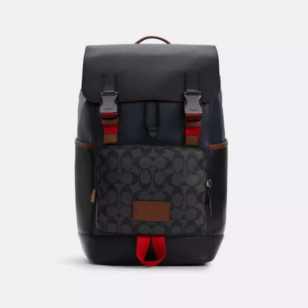 Coach Track Backpack In Colorblock Signature Canvas-thumb-0