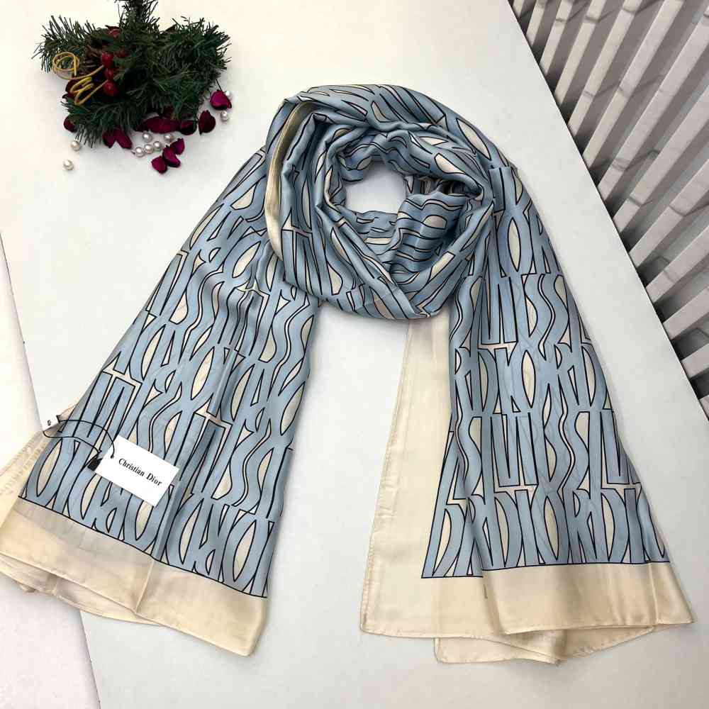 Sky Blue Dior Premium Quality Navy Blue Silk Stole
