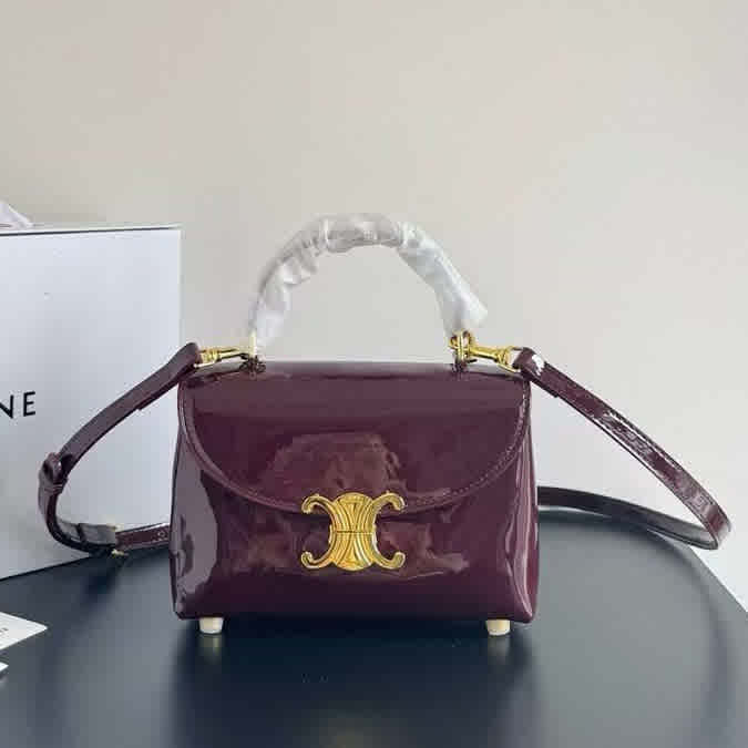 Wine Celine Designer Triangle Burgundy Black Handbag
