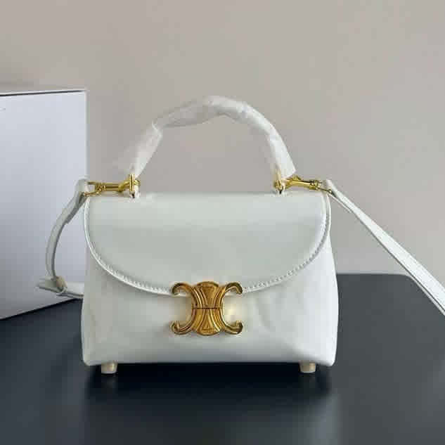 White Celine Designer Triangle Burgundy Black Handbag