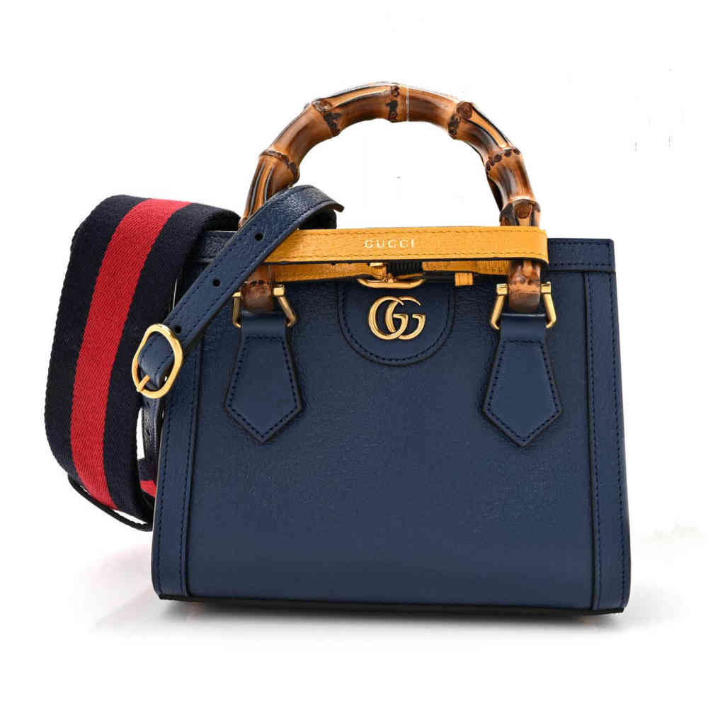 Gucci Diana Bamboo Blue Leather Large Handbag-thumb-0