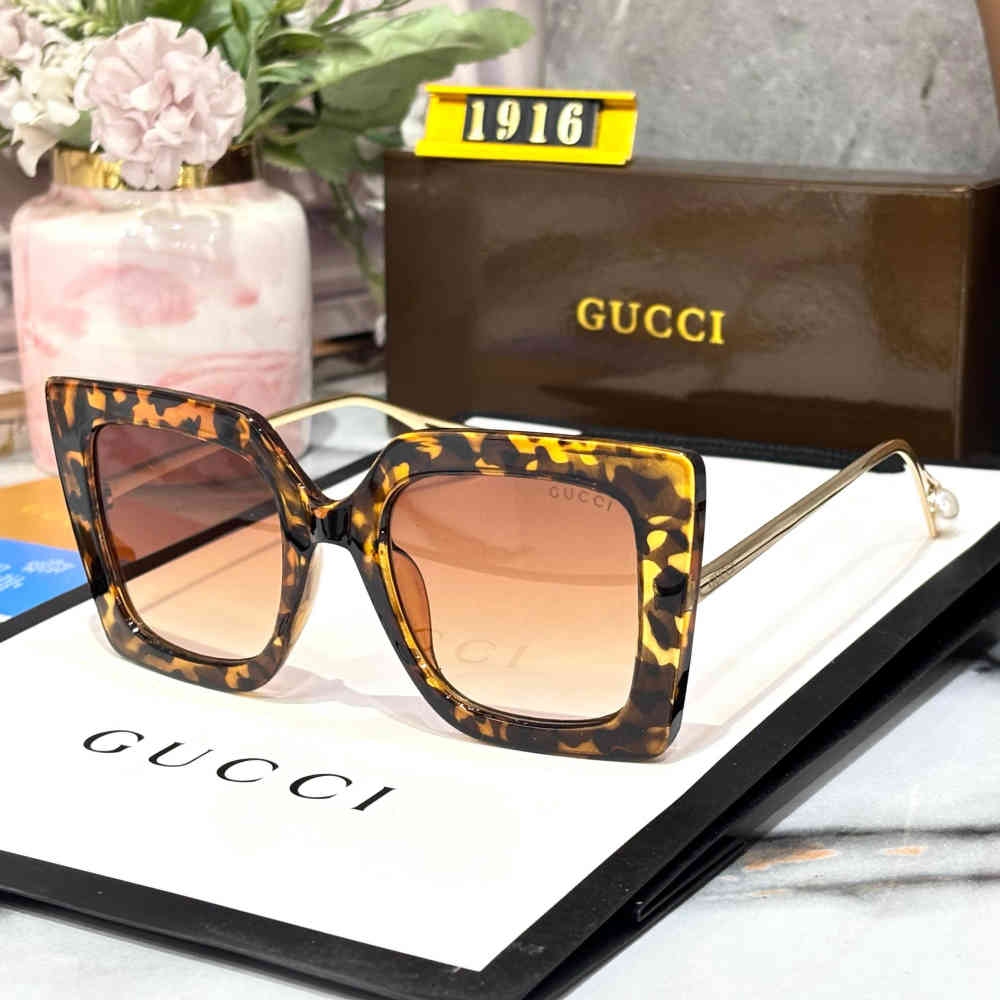 Brown & Yellow Gucci Blue Premium Women's Sunglasses