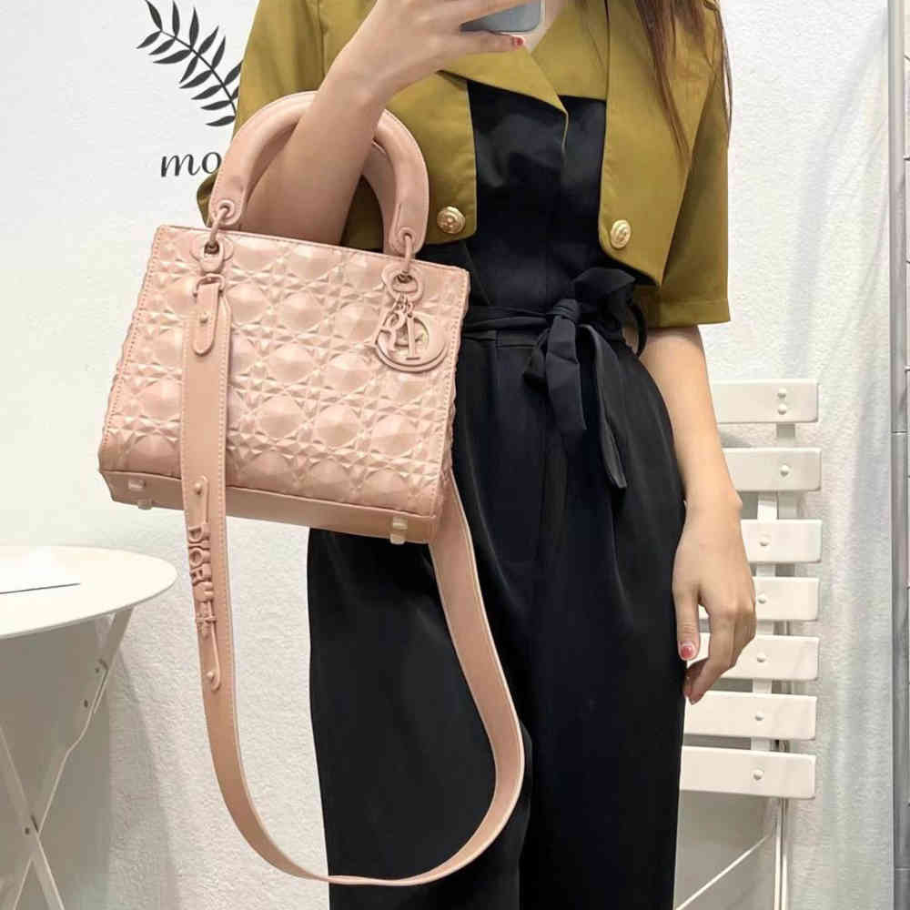Beige Dior Black Diamond Signature Handbag