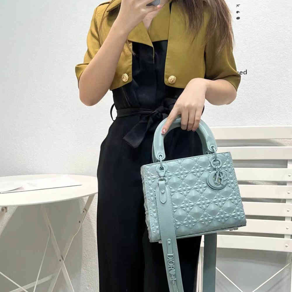 Blue Dior Black Diamond Signature Handbag