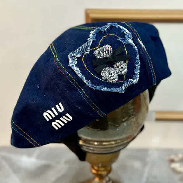 Miu Miu Dark Blue Premium Beret Hat-1