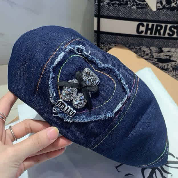 Dark Blue Miu Miu Blue Premium Beret Hat